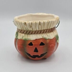 Vtg Greenbrier Halloween Jack O Lantern Pumpkin Scarecrow Candy Bowl Ghosts‎